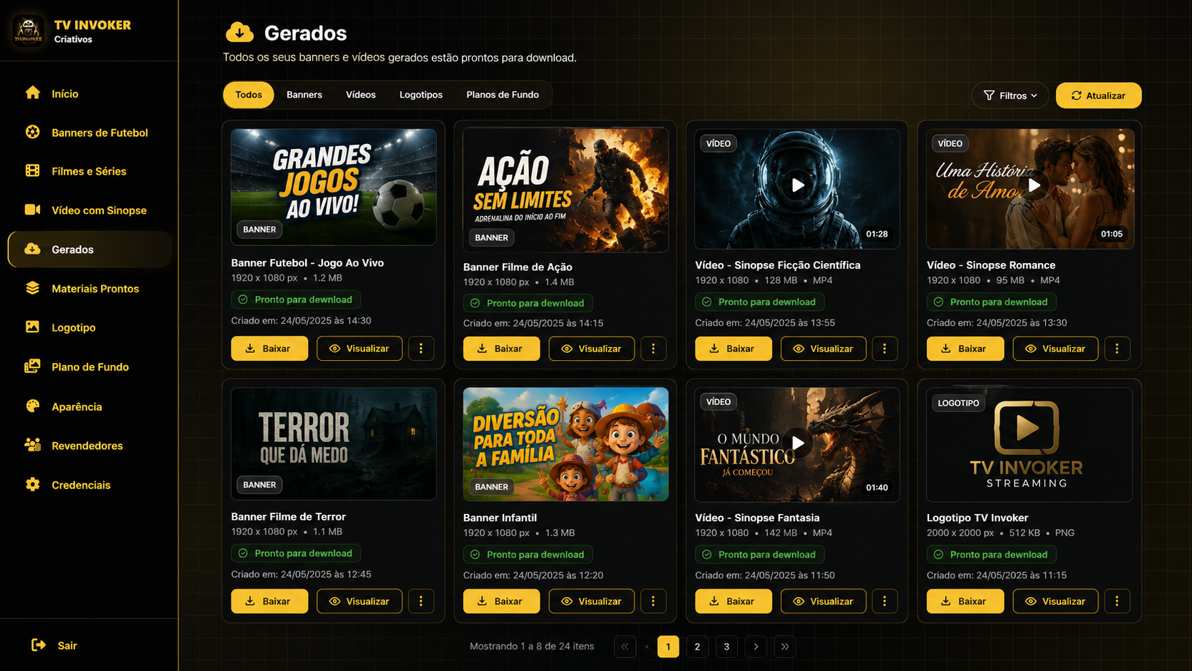 Arquivos gerados do Criativos