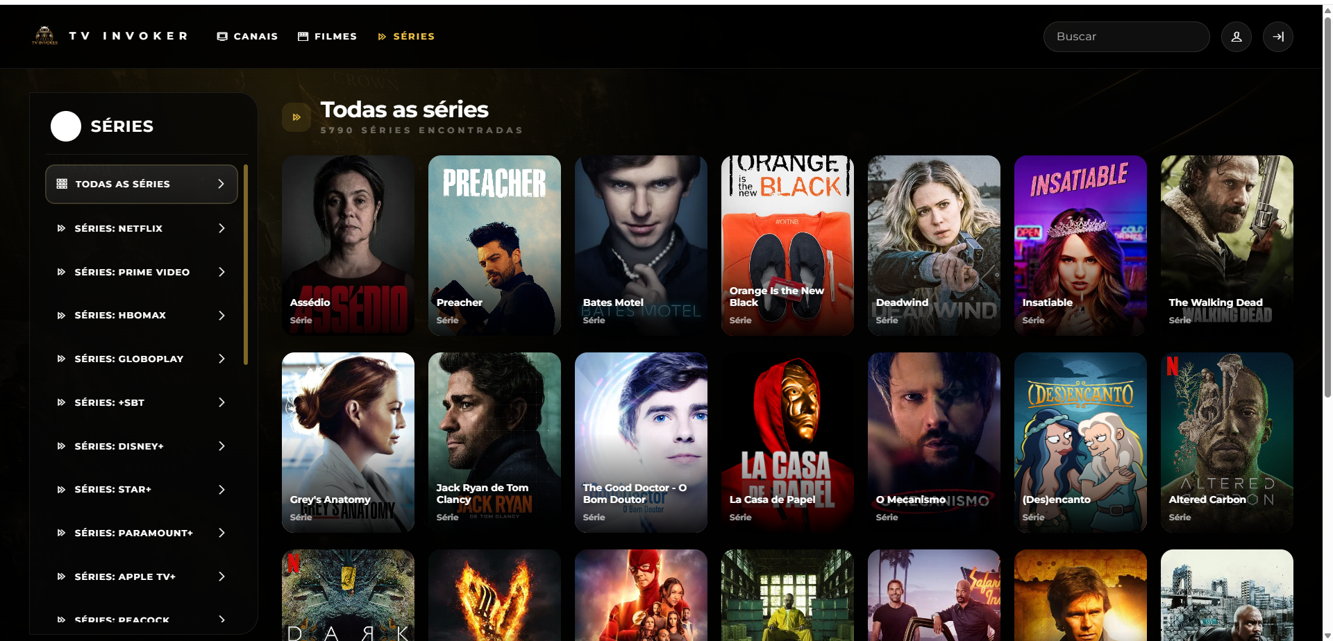 Catálogo de séries do Webplayer
